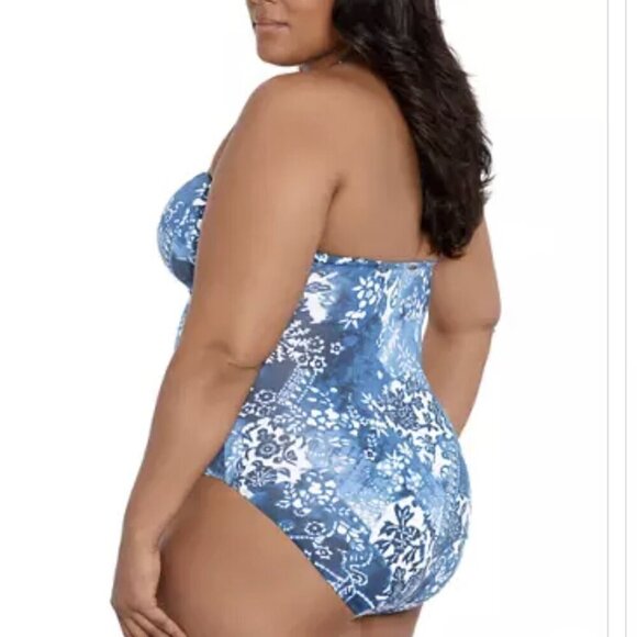 LAUREN RALPH LAUREN Women 18W Blue Multi Bandeau Halter One Piece Swimsuit - Picture 2 of 14